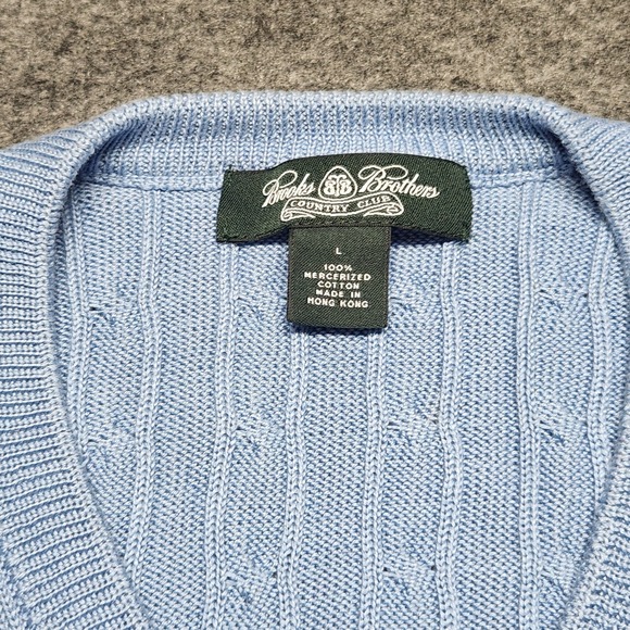 Brooks Brothers Country Club Cable Knit Sweater Vest Light Blue Large Preppy - Picture 3 of 6